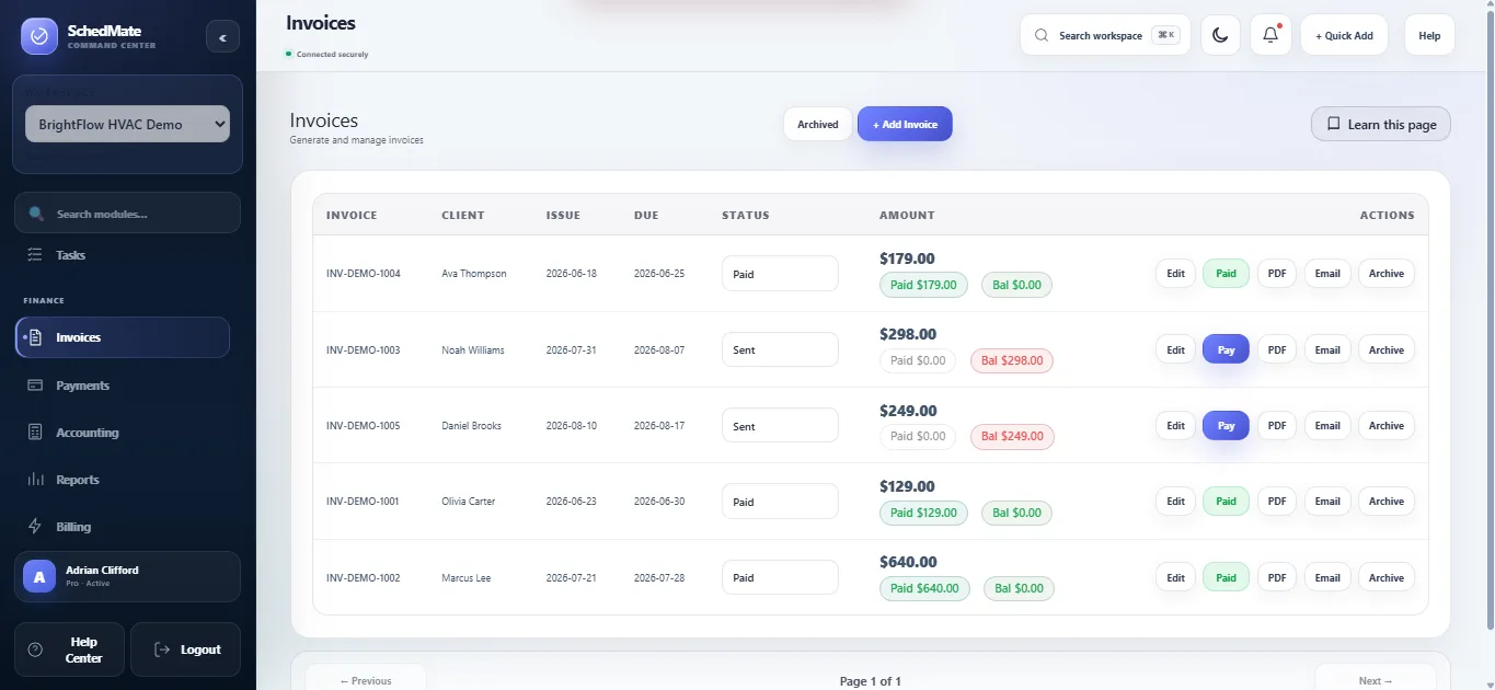 SchedMate Invoices