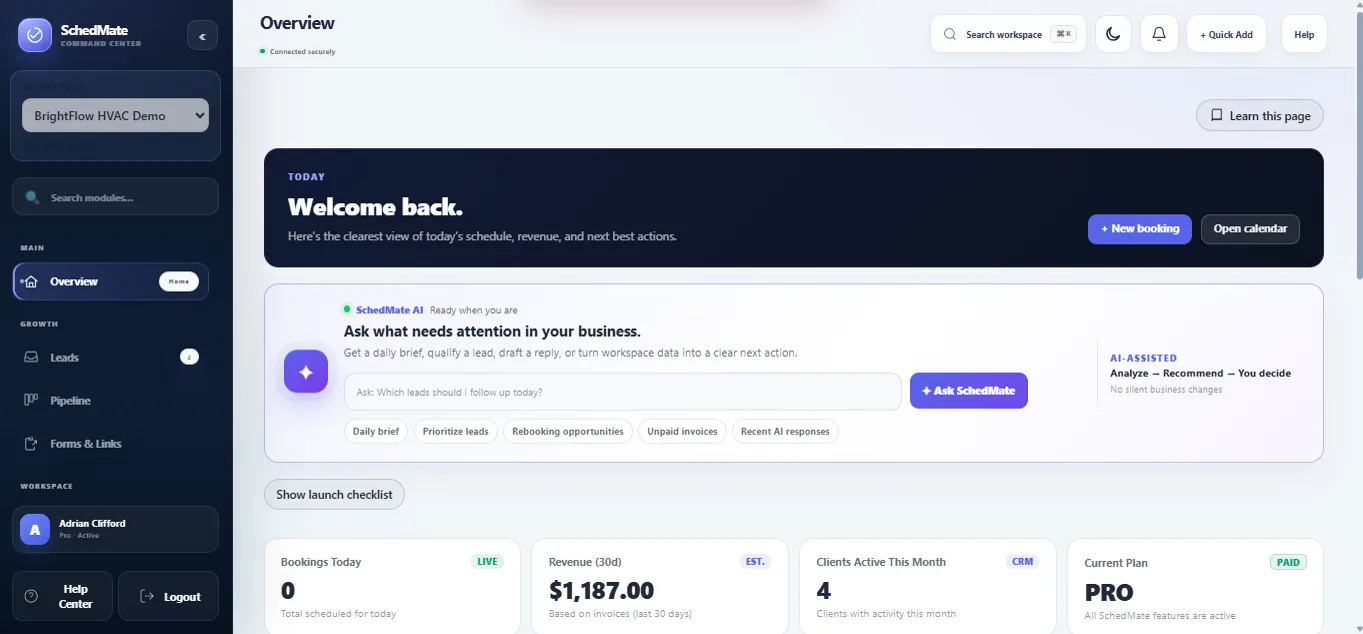 SchedMate Overview dashboard